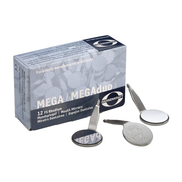 Mundspiegel MEGA Rhodium 4 plan SS, 12 Stück